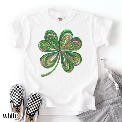 Youth St Patricks Day Comfort Colors Shirt Lucky Shamrock Tshirt Kids Saint Patrick's Party Tee Four Leaf Clover T-shirt Irish Shenanigans