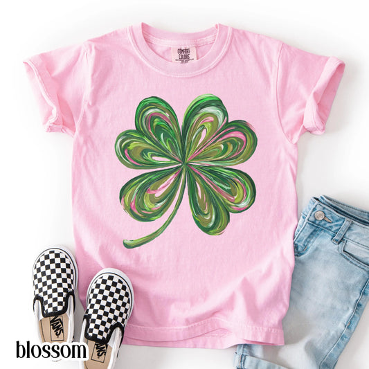 Youth St Patricks Day Comfort Colors Shirt Lucky Shamrock Tshirt Kids Saint Patrick's Party Tee Four Leaf Clover T-shirt Irish Shenanigans