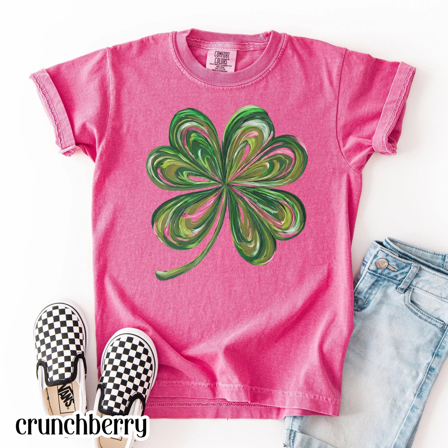 Youth St Patricks Day Comfort Colors Shirt Lucky Shamrock Tshirt Kids Saint Patrick's Party Tee Four Leaf Clover T-shirt Irish Shenanigans