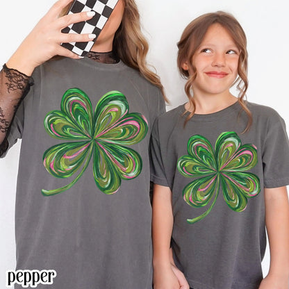 Youth St Patricks Day Comfort Colors Shirt Lucky Shamrock Tshirt Kids Saint Patrick's Party Tee Four Leaf Clover T-shirt Irish Shenanigans