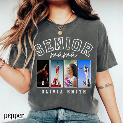 Custom 2026 Senior Cheer Mom Shirt Custom Cheerleader Photo Shirt High School Graduation Mothers Day Mama Shirt with Name Senior Night Tee