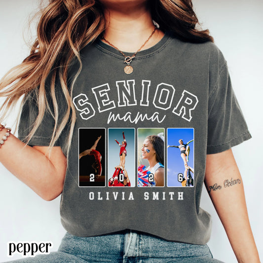 Custom 2026 Senior Cheer Mom Shirt Custom Cheerleader Photo Shirt High School Graduation Mothers Day Mama Shirt with Name Senior Night Tee