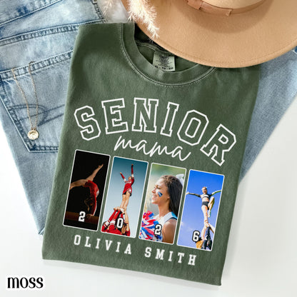 Custom 2026 Senior Cheer Mom Shirt Custom Cheerleader Photo Shirt High School Graduation Mothers Day Mama Shirt with Name Senior Night Tee