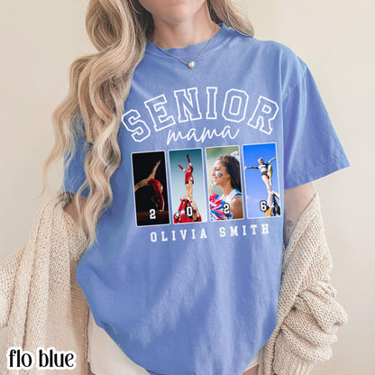 Custom 2026 Senior Cheer Mom Shirt Custom Cheerleader Photo Shirt High School Graduation Mothers Day Mama Shirt with Name Senior Night Tee