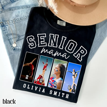 Custom 2026 Senior Cheer Mom Shirt Custom Cheerleader Photo Shirt High School Graduation Mothers Day Mama Shirt with Name Senior Night Tee