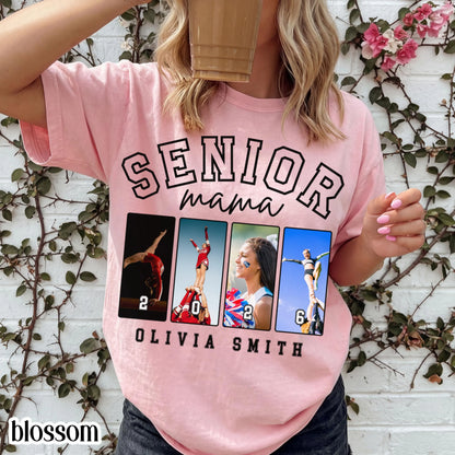 Custom 2026 Senior Cheer Mom Shirt Custom Cheerleader Photo Shirt High School Graduation Mothers Day Mama Shirt with Name Senior Night Tee
