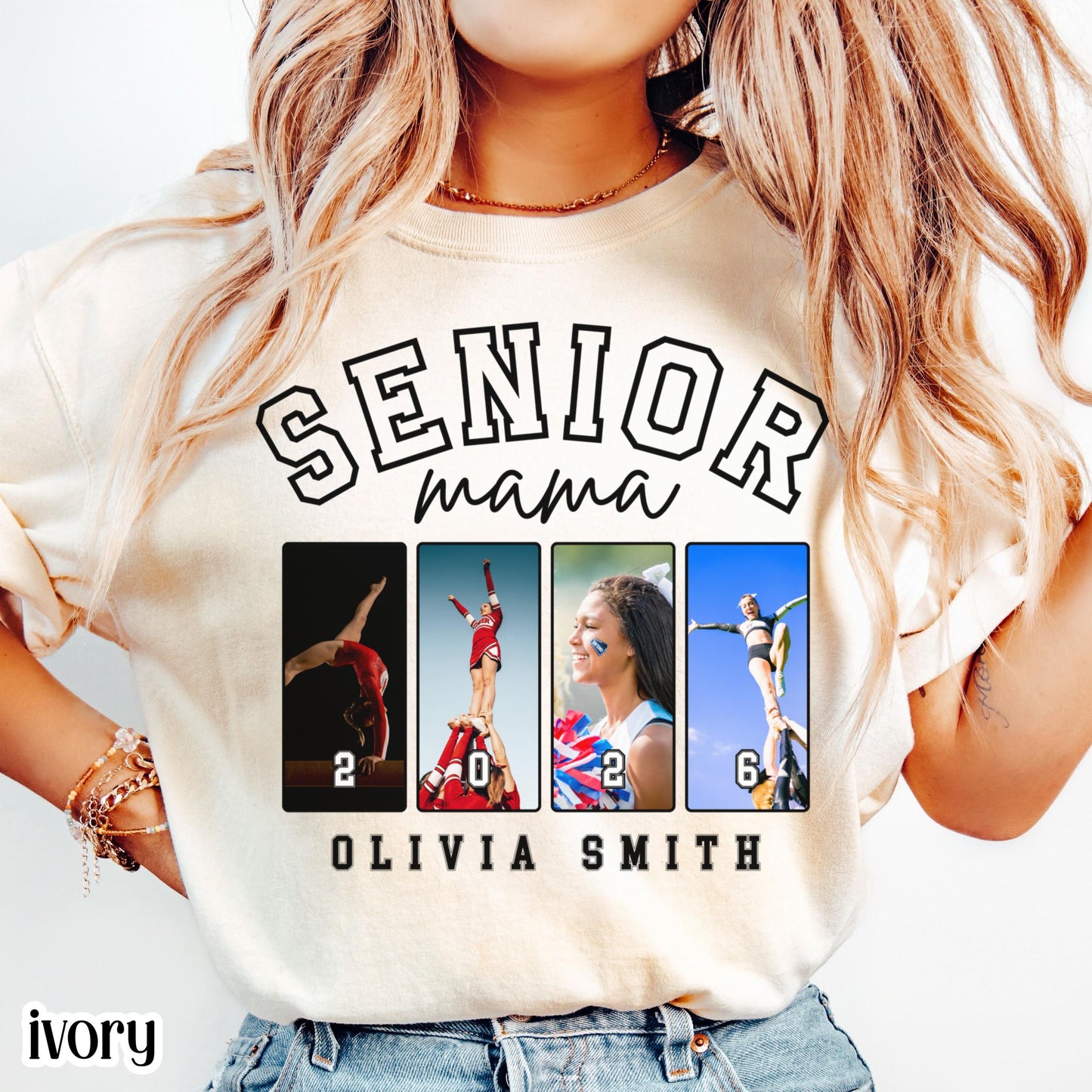 Custom 2026 Senior Cheer Mom Shirt Custom Cheerleader Photo Shirt High School Graduation Mothers Day Mama Shirt with Name Senior Night Tee