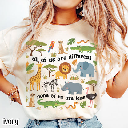 Autism Awareness Comfort Colors Shirt Neurodiversity Inclusion TShirt Special Education Teacher Tee Safari Jungle Animal Diversity T-Shirt