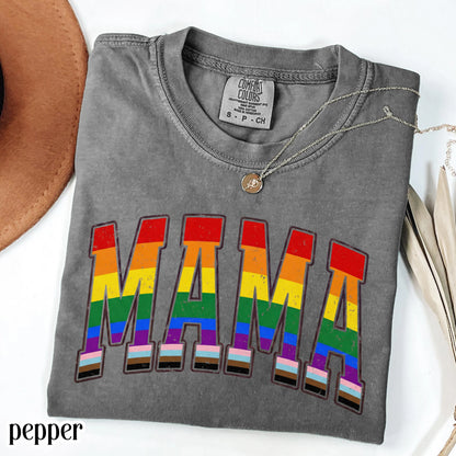 Comfort Colors LGBTQ Mama Shirt Mothers Day Gay Pride TShirt Transgender Mom Tee Gift For Mama Shirt Lesbian Flag Equality Diversity T-Shirt