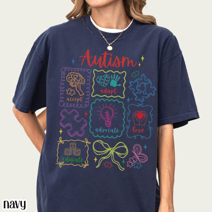 Autism Awareness Shirt Comfort Colors Tee Accept Adapt Advocate Love Educate TShirt Diversity SPED Teacher Special Education T-Shirt Gift