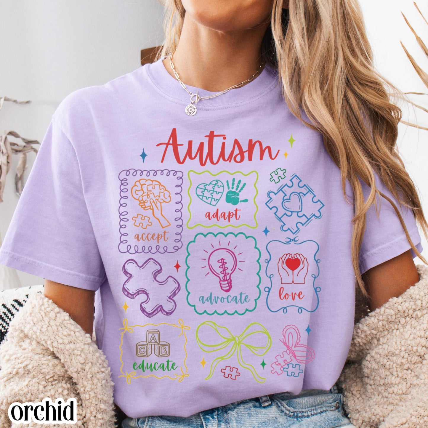 Autism Awareness Shirt Comfort Colors Tee Accept Adapt Advocate Love Educate TShirt Diversity SPED Teacher Special Education T-Shirt Gift