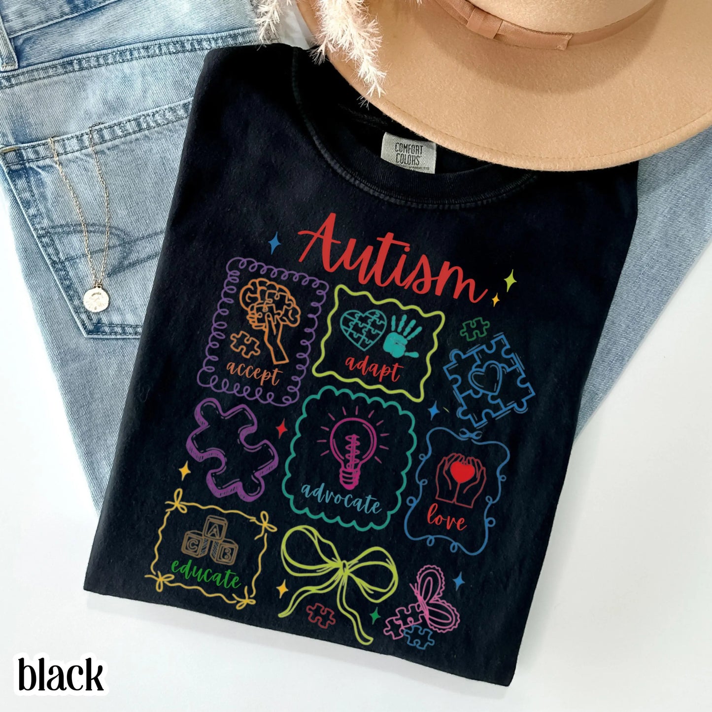 Autism Awareness Shirt Comfort Colors Tee Accept Adapt Advocate Love Educate TShirt Diversity SPED Teacher Special Education T-Shirt Gift