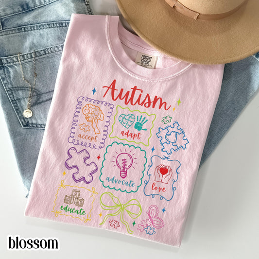 Autism Awareness Shirt Comfort Colors Tee Accept Adapt Advocate Love Educate TShirt Diversity SPED Teacher Special Education T-Shirt Gift