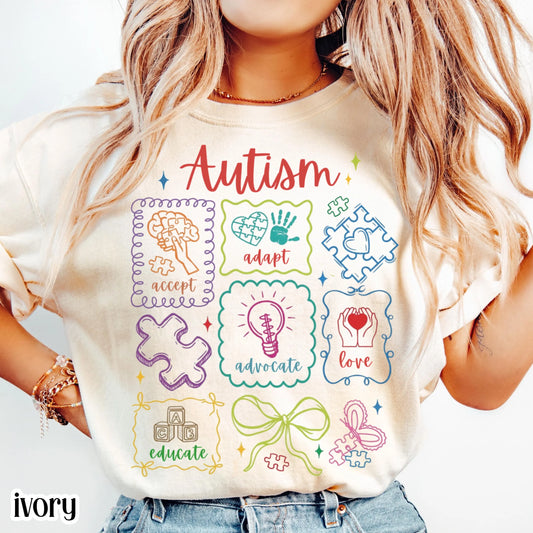 Autism Awareness Shirt Comfort Colors Tee Accept Adapt Advocate Love Educate TShirt Diversity SPED Teacher Special Education T-Shirt Gift