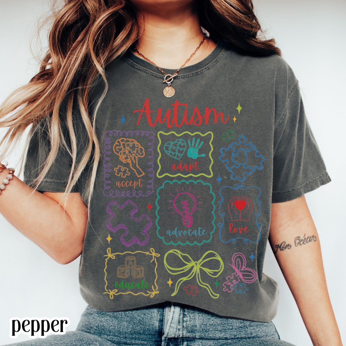 Autism Awareness Shirt Comfort Colors Tee Accept Adapt Advocate Love Educate TShirt Diversity SPED Teacher Special Education T-Shirt Gift