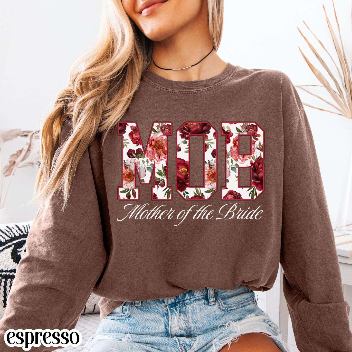 Mother of the Bride Shirt Mother of the Groom Shirt Comfort Colors Long Sleeve T-Shirt Floral Wedding Party Tee Custom Wedding Color Outfit