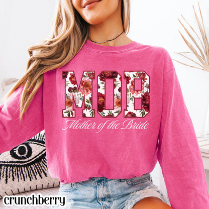 Mother of the Bride Shirt Mother of the Groom Shirt Comfort Colors Long Sleeve T-Shirt Floral Wedding Party Tee Custom Wedding Color Outfit