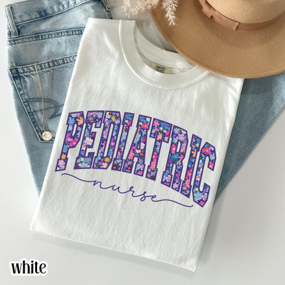 Pediatric Nurse Comfort Colors Shirt PICU Nurse Appreciation T-shirt Floral Pediatrician Tee Cute Flower Pediatric Nurse Team Crew Outfit