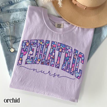 Pediatric Nurse Comfort Colors Shirt PICU Nurse Appreciation T-shirt Floral Pediatrician Tee Cute Flower Pediatric Nurse Team Crew Outfit