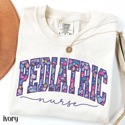 Pediatric Nurse Comfort Colors Shirt PICU Nurse Appreciation T-shirt Floral Pediatrician Tee Cute Flower Pediatric Nurse Team Crew Outfit