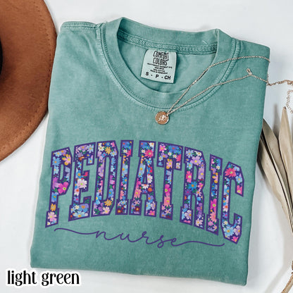 Pediatric Nurse Comfort Colors Shirt PICU Nurse Appreciation T-shirt Floral Pediatrician Tee Cute Flower Pediatric Nurse Team Crew Outfit