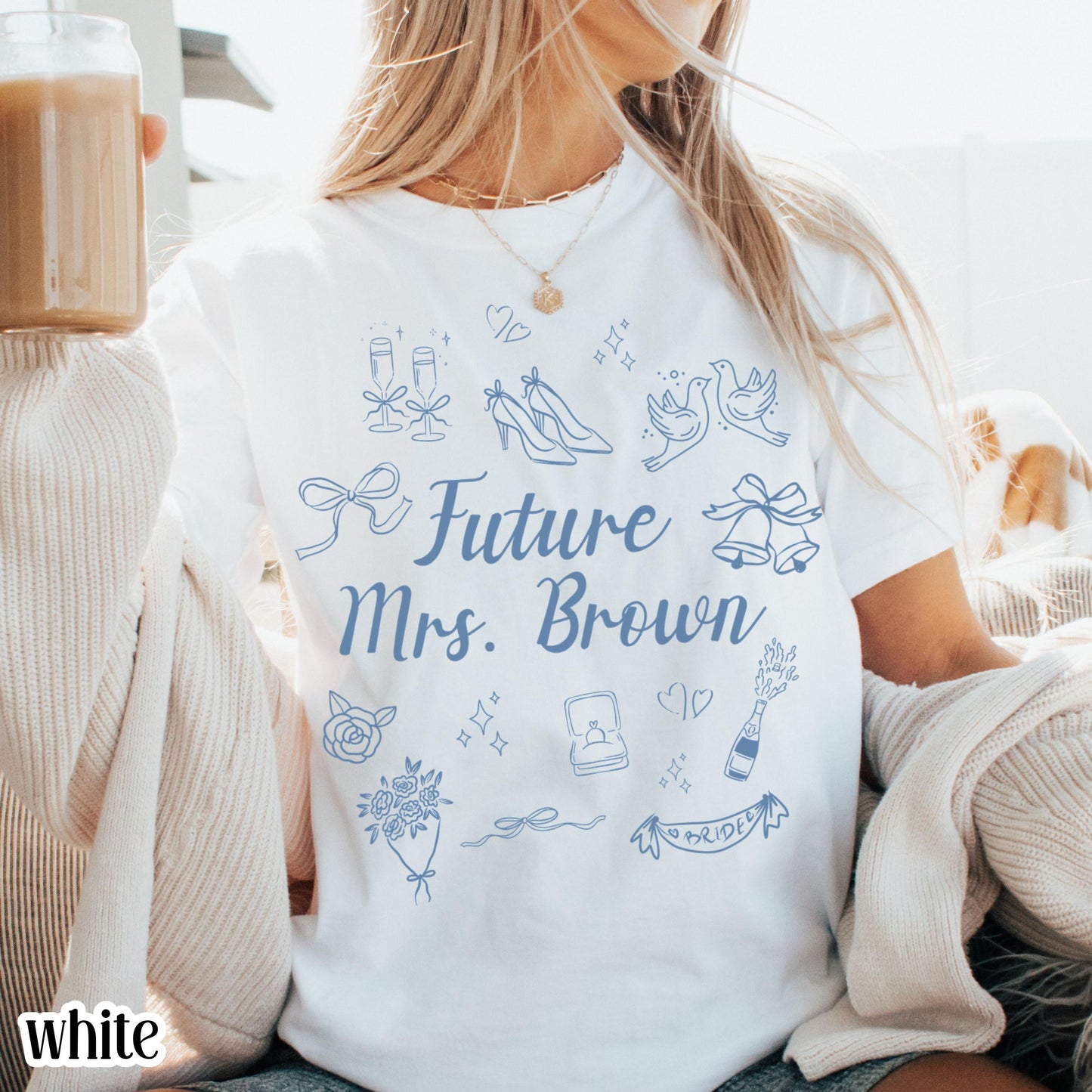 Custom Bride Comfort Colors Shirt Future Mrs. Personalized Tee Engaged Name T-Shirt Bachelorette Party Doodle Coquette Wedding Shower Tshirt
