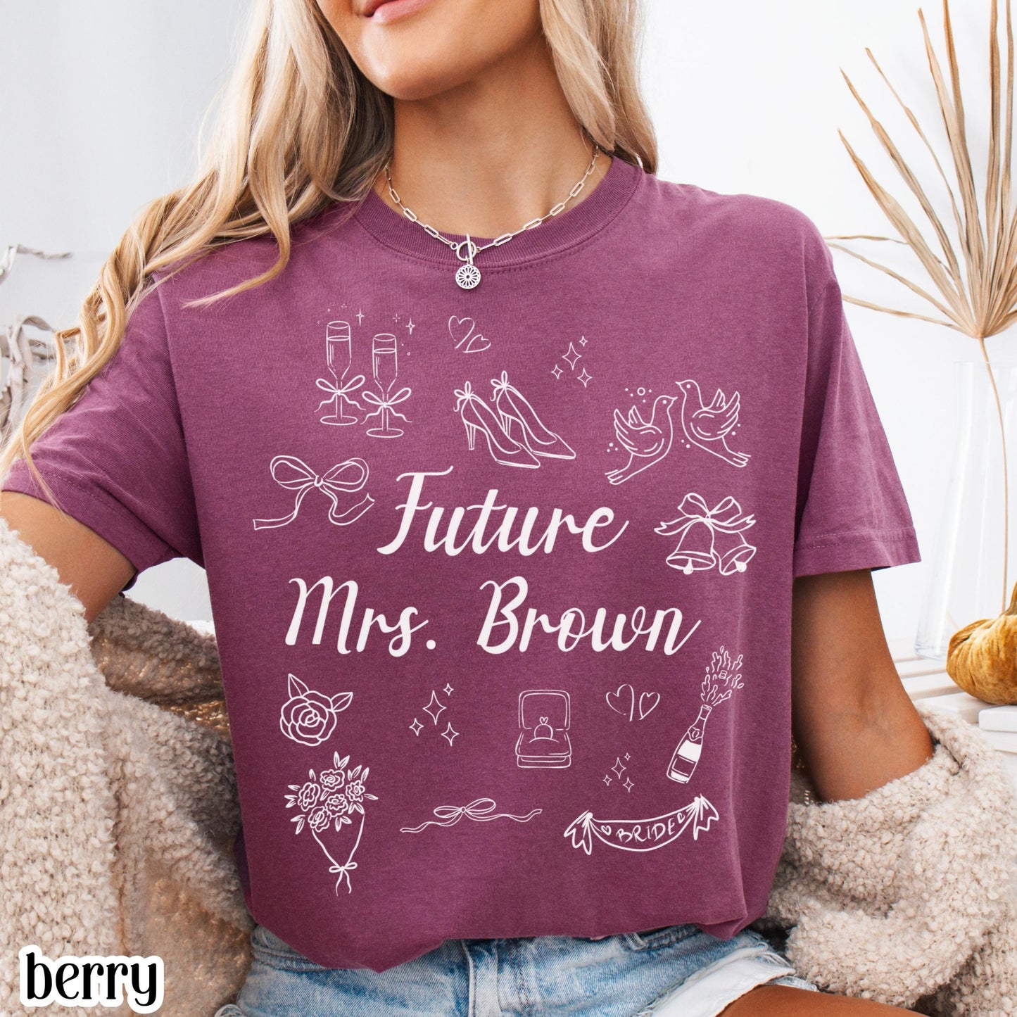 Custom Bride Comfort Colors Shirt Future Mrs. Personalized Tee Engaged Name T-Shirt Bachelorette Party Doodle Coquette Wedding Shower Tshirt