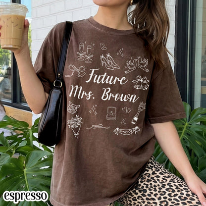 Custom Bride Comfort Colors Shirt Future Mrs. Personalized Tee Engaged Name T-Shirt Bachelorette Party Doodle Coquette Wedding Shower Tshirt