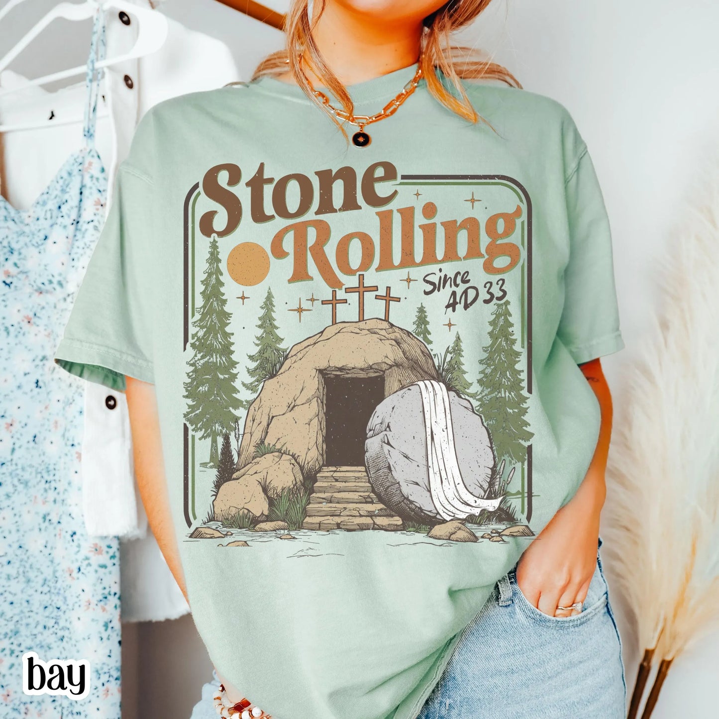 Comfort Colors Rolling Christian T-Shirt, Trendy Stones Easter Clothing, Jesus Christ Shirt, Gift For Christian, Faith-Based Graphic Tee