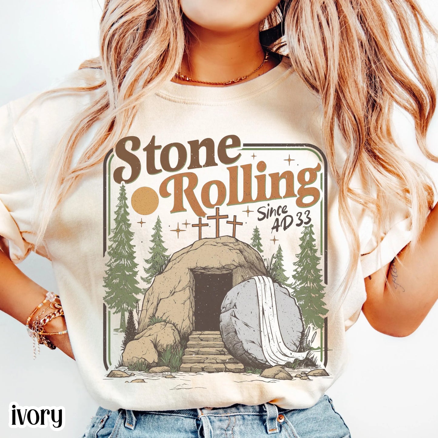 Comfort Colors Rolling Christian T-Shirt, Trendy Stones Easter Clothing, Jesus Christ Shirt, Gift For Christian, Faith-Based Graphic Tee