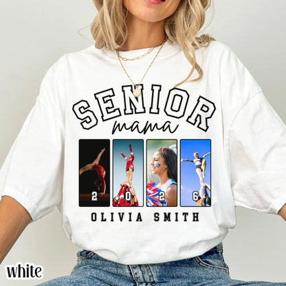 Custom 2026 Senior Cheer Mom Shirt Custom Cheerleader Photo Shirt High School Graduation Mothers Day Mama Shirt with Name Senior Night Tee