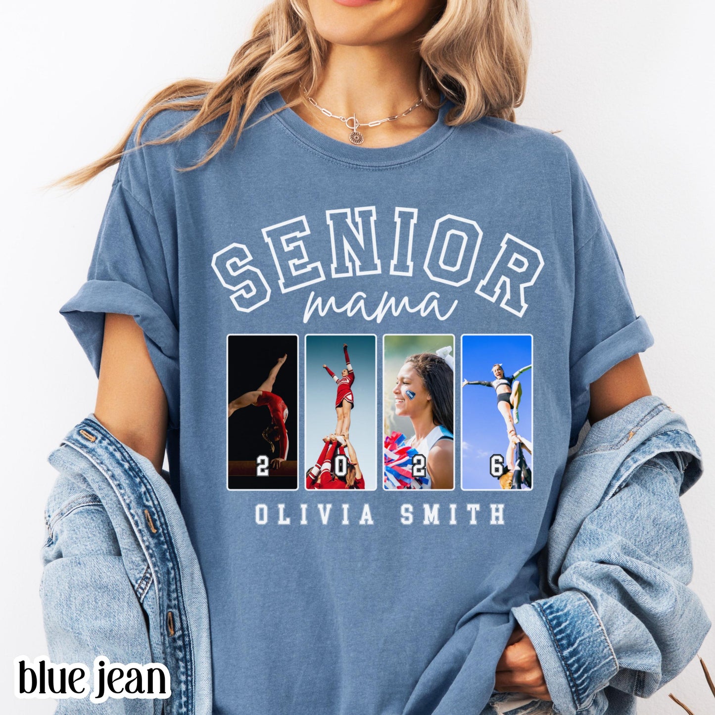 Custom 2026 Senior Cheer Mom Shirt Custom Cheerleader Photo Shirt High School Graduation Mothers Day Mama Shirt with Name Senior Night Tee