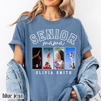 Custom 2026 Senior Cheer Mom Shirt Custom Cheerleader Photo Shirt High School Graduation Mothers Day Mama Shirt with Name Senior Night Tee