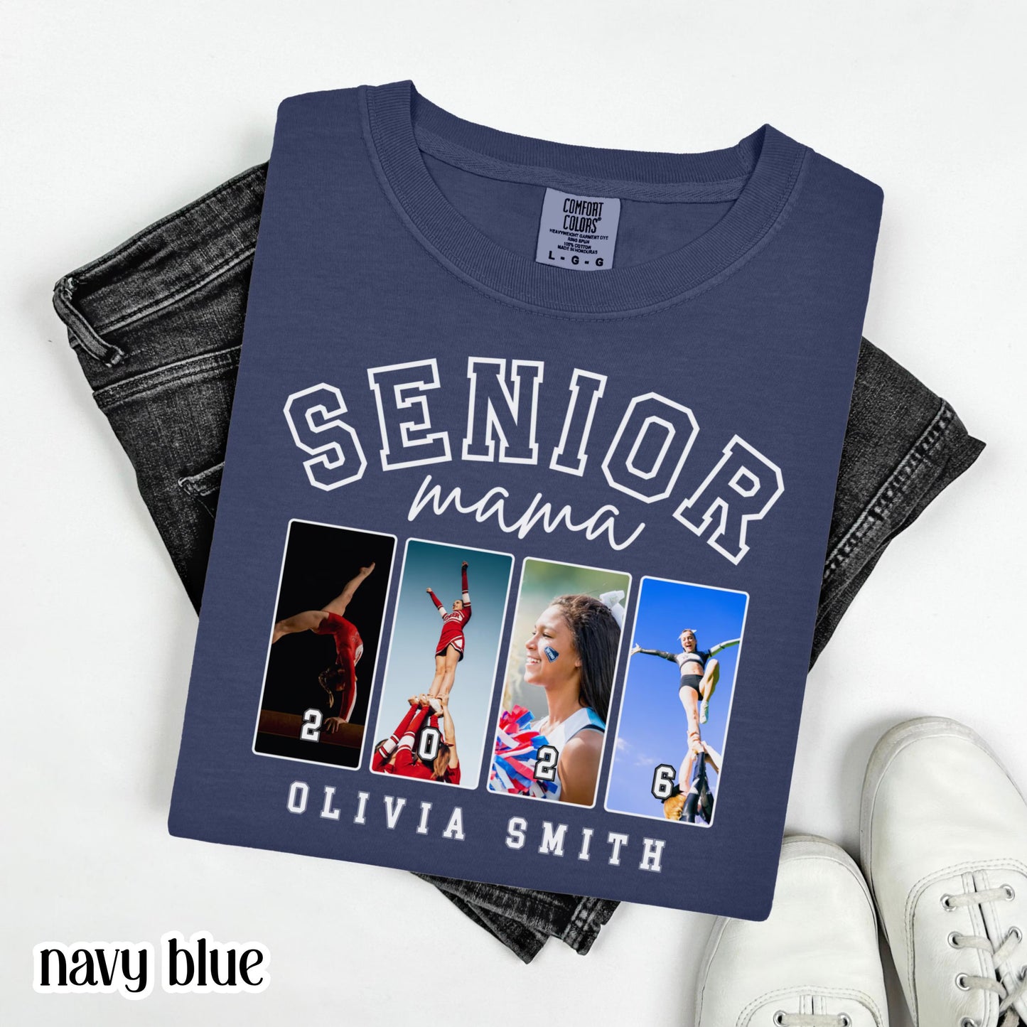 Custom 2026 Senior Cheer Mom Shirt Custom Cheerleader Photo Shirt High School Graduation Mothers Day Mama Shirt with Name Senior Night Tee