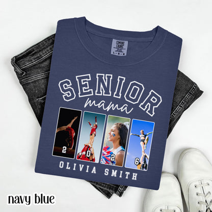 Custom 2026 Senior Cheer Mom Shirt Custom Cheerleader Photo Shirt High School Graduation Mothers Day Mama Shirt with Name Senior Night Tee