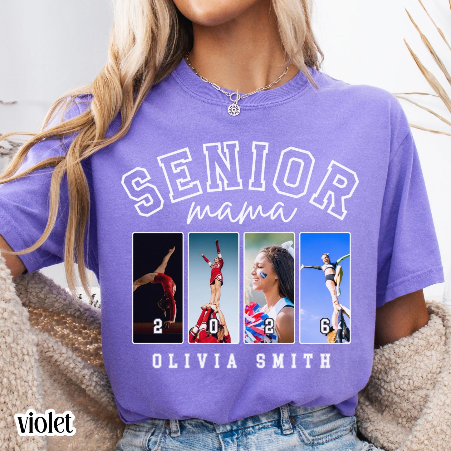 Custom 2026 Senior Cheer Mom Shirt Custom Cheerleader Photo Shirt High School Graduation Mothers Day Mama Shirt with Name Senior Night Tee