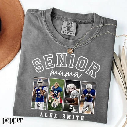 Custom 2026 Senior Football Mom Shirt Custom Football Player Photo Shirt High School Graduation Mothers Day Mama Shirt Name Senior Night Tee