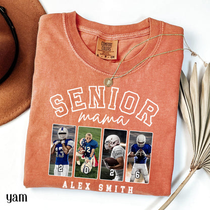 Custom 2026 Senior Football Mom Shirt Custom Football Player Photo Shirt High School Graduation Mothers Day Mama Shirt Name Senior Night Tee