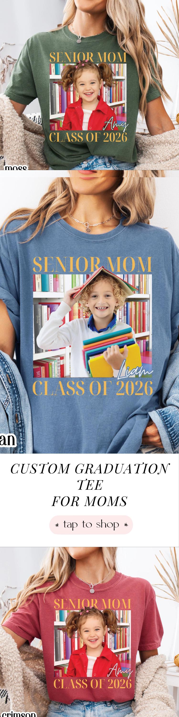 Custom Senior Mom 2026 Comfort Colors Shirt Proud Mom Graduate Tee Personalized Photo Name Class Year 2026 Graduation Mothers Day Gift