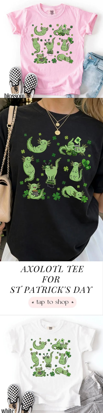 Youth Axolotl St Patricks Day Comfort Colors Shirt Kids Lucky Axolotl TShirt Saint Patrick's Day Girls School T-shirt Youth Reptile Tee