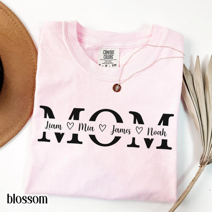 Personalized Mom Comfort Colors Shirt Kids Names Mothers Day Gift Tee Custom Children Name Mom TShirt Family Name Mama T-Shirt From Kids