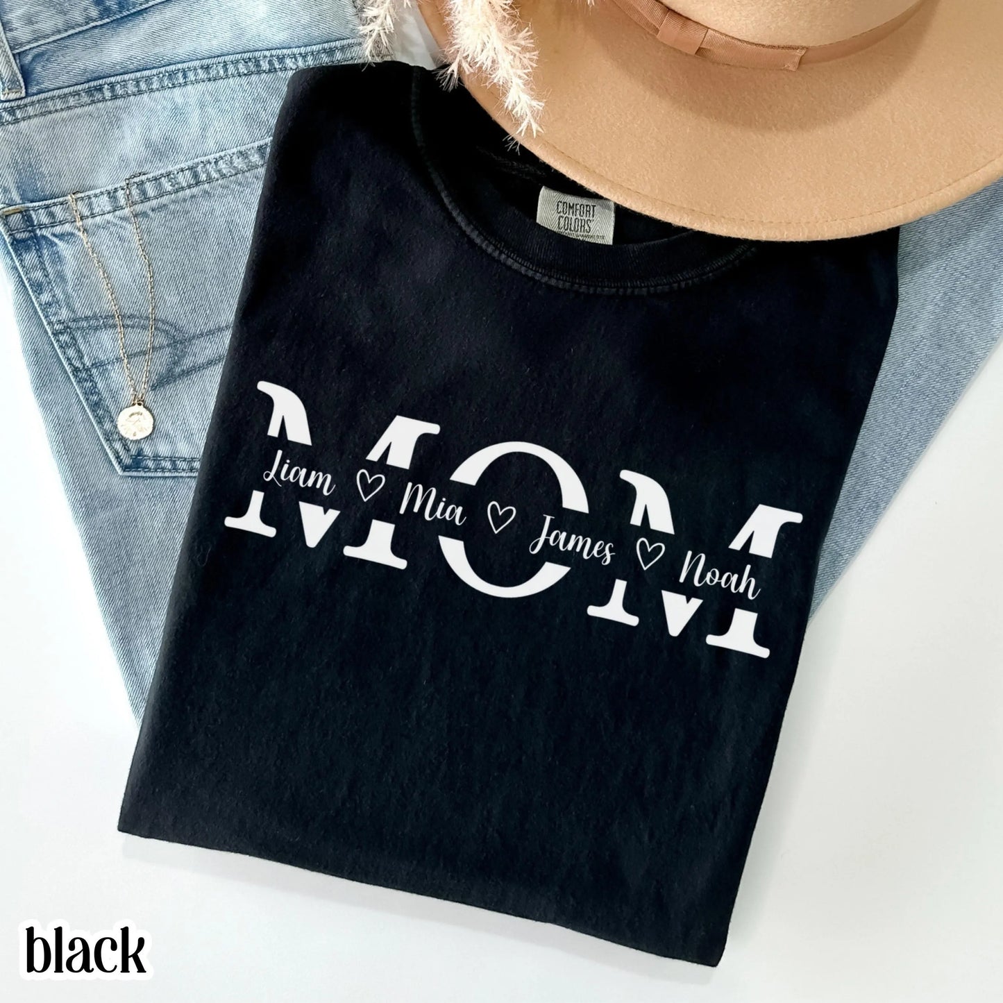 Personalized Mom Comfort Colors Shirt Kids Names Mothers Day Gift Tee Custom Children Name Mom TShirt Family Name Mama T-Shirt From Kids
