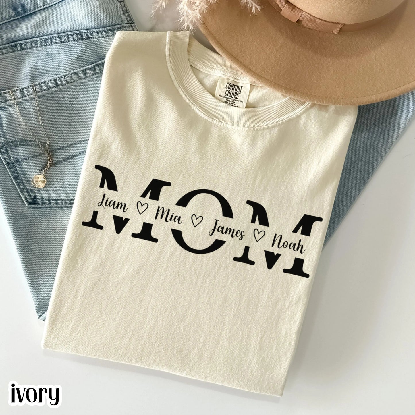 Personalized Mom Comfort Colors Shirt Kids Names Mothers Day Gift Tee Custom Children Name Mom TShirt Family Name Mama T-Shirt From Kids