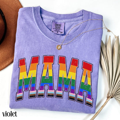 Comfort Colors LGBTQ Mama Shirt Mothers Day Gay Pride TShirt Transgender Mom Tee Gift For Mama Shirt Lesbian Flag Equality Diversity T-Shirt