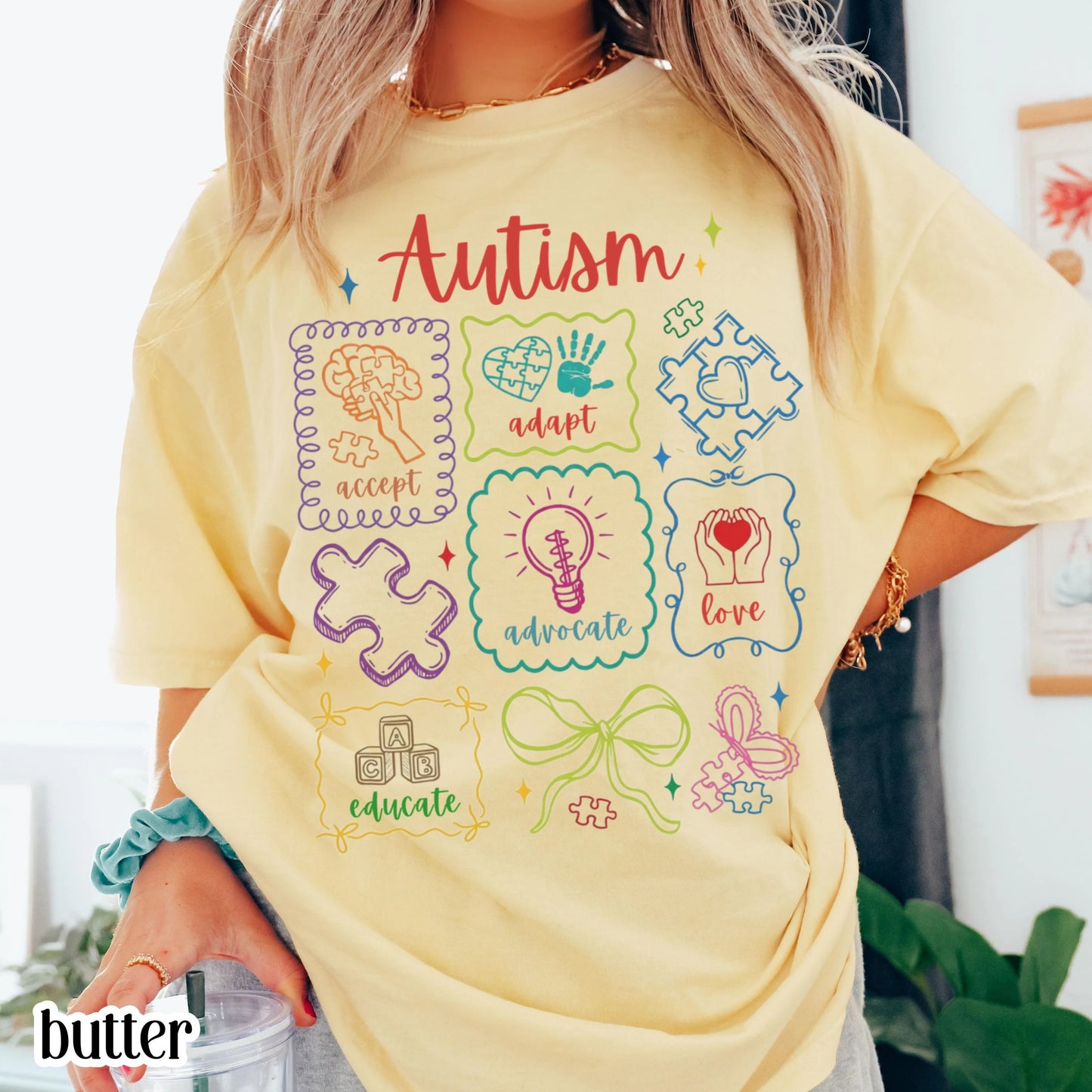 Autism Awareness Shirt Comfort Colors Tee Accept Adapt Advocate Love Educate TShirt Diversity SPED Teacher Special Education T-Shirt Gift