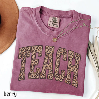 Teacher Comfort Color Shirt Leopard Kindergarten Teacher Tee First Grade Teacher T-shirt Teach Educator Preschool PreK 1st Grade Outfit