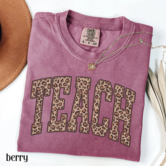 Teacher Comfort Color Shirt Leopard Kindergarten Teacher Tee First Grade Teacher T-shirt Teach Educator Preschool PreK 1st Grade Outfit