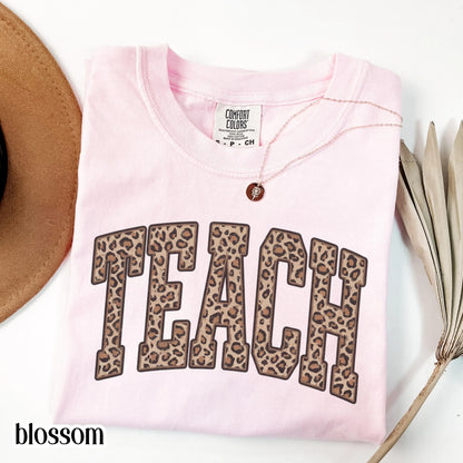 Teacher Comfort Color Shirt Leopard Kindergarten Teacher Tee First Grade Teacher T-shirt Teach Educator Preschool PreK 1st Grade Outfit
