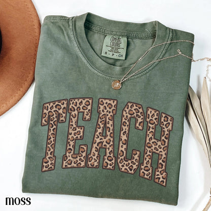 Teacher Comfort Color Shirt Leopard Kindergarten Teacher Tee First Grade Teacher T-shirt Teach Educator Preschool PreK 1st Grade Outfit