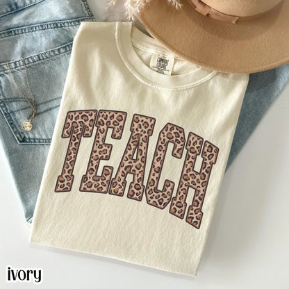 Teacher Comfort Color Shirt Leopard Kindergarten Teacher Tee First Grade Teacher T-shirt Teach Educator Preschool PreK 1st Grade Outfit
